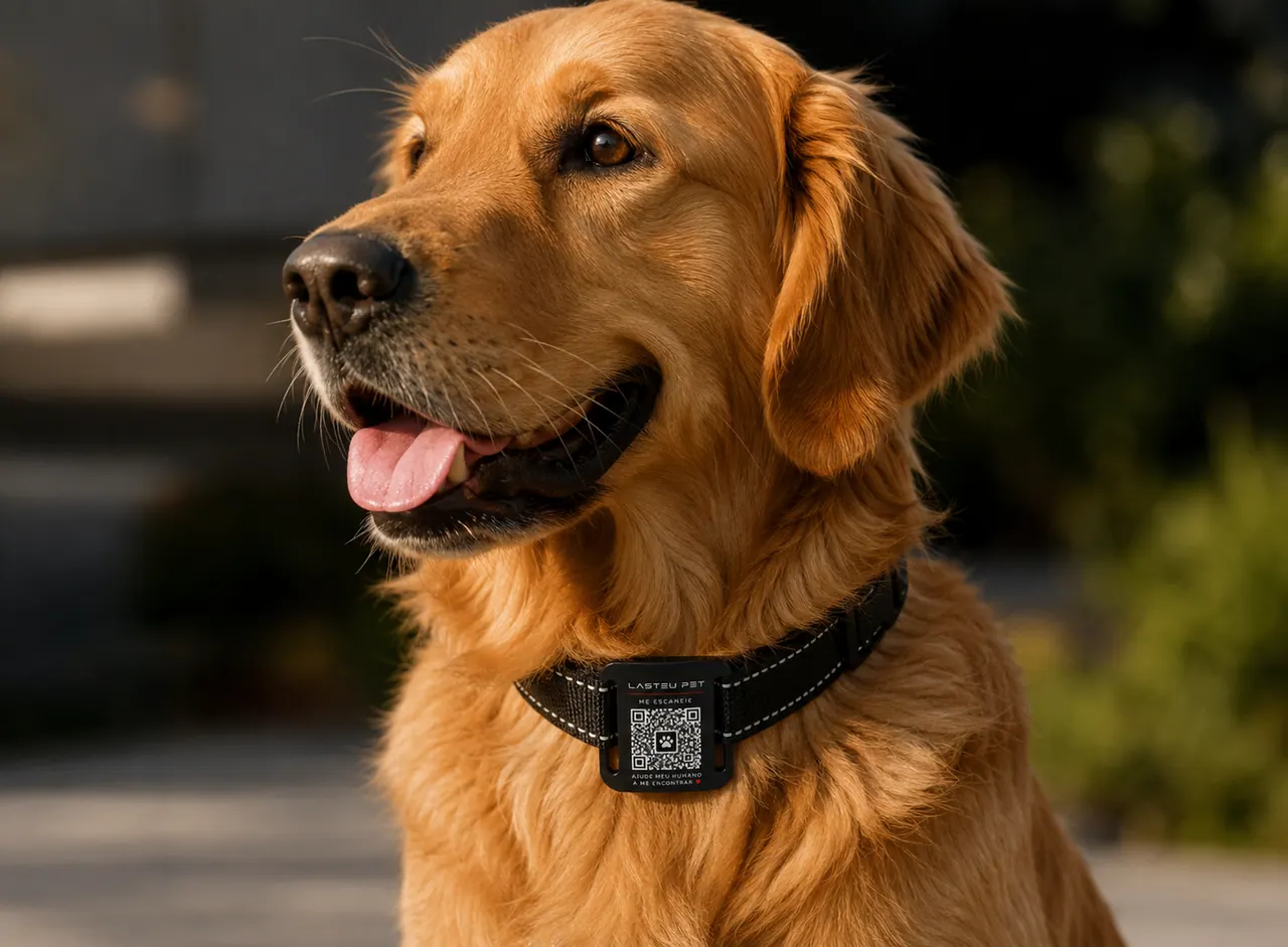 Cachorro Golden Retriever usando coleira LASTEU PET